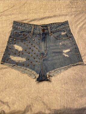 BDG Cheeky High Waisted Studded Denim Short Sz 27 Distressed Frayed Hem